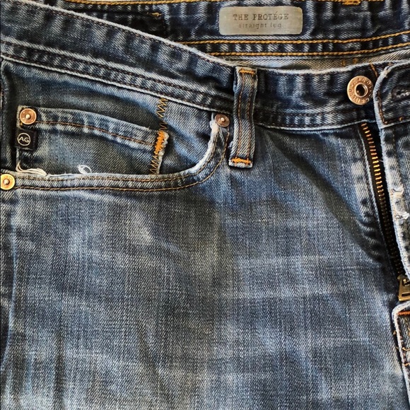 329. Men’s Adriano Goldschmied vintage distressed straight leg denim blue jeans - Picture 6 of 8